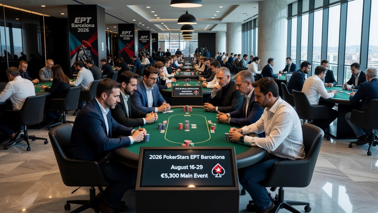 Overview of tournament area at Casino Barcelona during EPT festival
